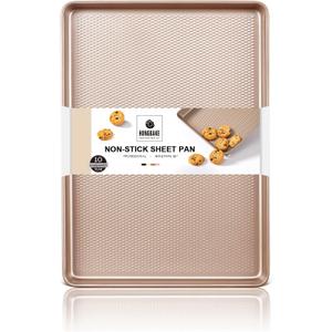 Jelly Roll Pan 15x10 - HONGBAKE Commercial Cookie Sheets for Baking with Diamond Texture Surface, 57% Thicker Carbon Steel Baking Sheet for Oven, Nonstick Cooking Tray (Champagne Gold)