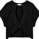 SOLY HUX Women Open Back Tops Workout Backless Tee Casual Athletic Shirts Short Sleeve Oversized Gym T Shirt (Black, XL)