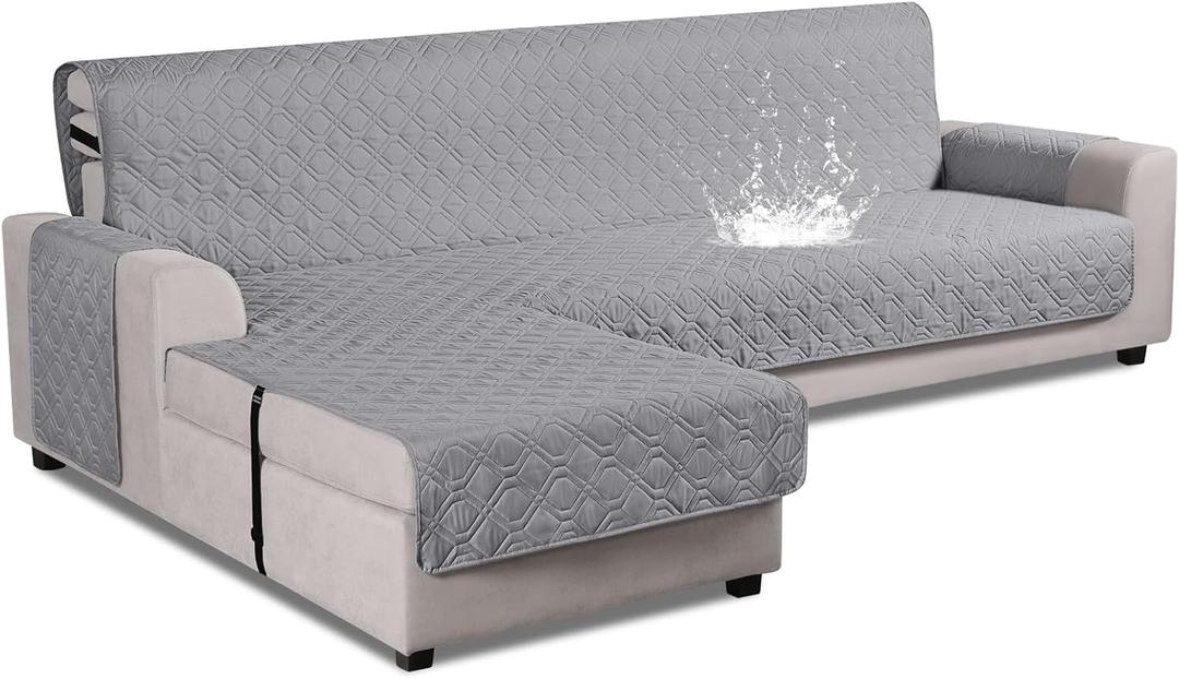 VANSOFY Upgraded Sectional Couch Covers 100% Waterproof L Shaped Sofa Slipcover Reversible Chaise Lounge Cover for Sectional Sofa Furniture Protector Cover for Pets Dog Cat(Large, Light Gray)