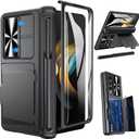 Viaotaily for Galaxy Z Fold 4 Case with S Pen Holder & Card Holder & Hinge Protection, Built-in Screen Protector & Slide Camera Cover, Durable Wallet Phone Case for Samsung Z Fold 4 5G 2022 (Black)