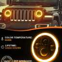 7 Inch Round Headlights DOT Approved Brighter Jeep LED Headlight Amber Halo Hi/Low Sealed Beam H6024 LED Headlight Compatible With Ford Chevy Miata Jeep Wrangler JK TJ LJ CJ Hummer H1 H2 etc