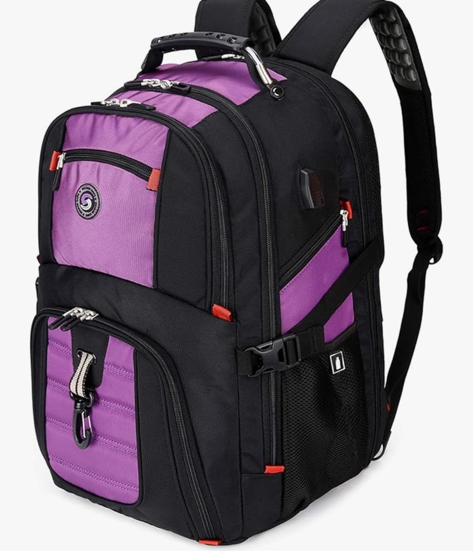 SHRRADOO Extra Large 50L Travel Laptop Backpack with USB Charging Port, College High School Backpack Airline Approved Business Work Bag Fit 17 Inch Laptops for Men Women,Purple