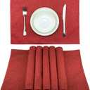 Weabetfu Cloth Placemats Set of 6 Heat Resistant Dining Table Placemmats Cotton Linen Machine Washable Kitchen Table Mats Wrinkle Free Thick Fabric Place Mat,Easy to Clean,13"x19",Burgundy