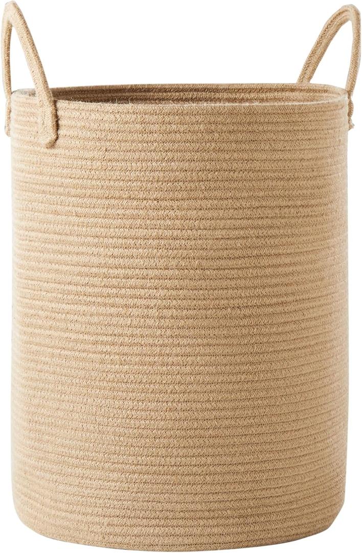 15Dx20H Inches Jute Woven Laundry Hamper Basket Wicker Rope Clothes Hamper Tall Rattan Blanket Basket in Living Room Bedroom 62L Large Capacity