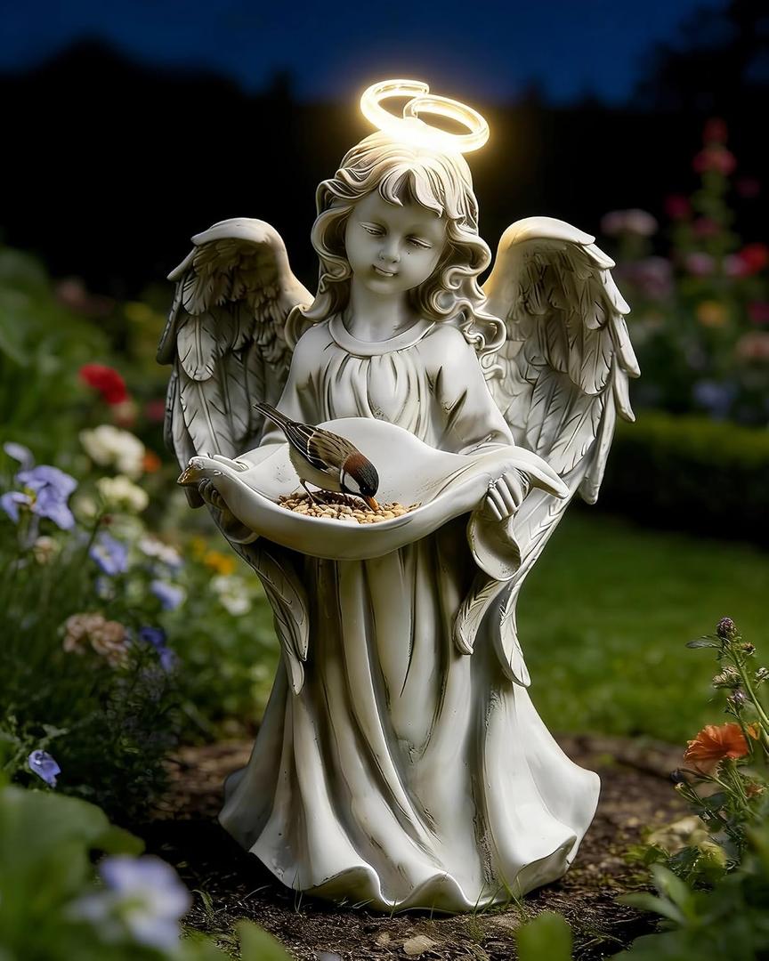 Solar Angel Statue with Bird Feeder for Outdoor Garden Decor | for Patio, Yard, Lawn, Balcony, Gift for Mother, Grandmother, Women