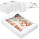 Chivertion 10 Sets 26 x 18 x 4 Inch Corrugated Full Sheet Cake Box with Window Include 10 Paperboard Cake Box Bottom 10 Bakery Top 10 Greaseproof Pad Tray for Dessert