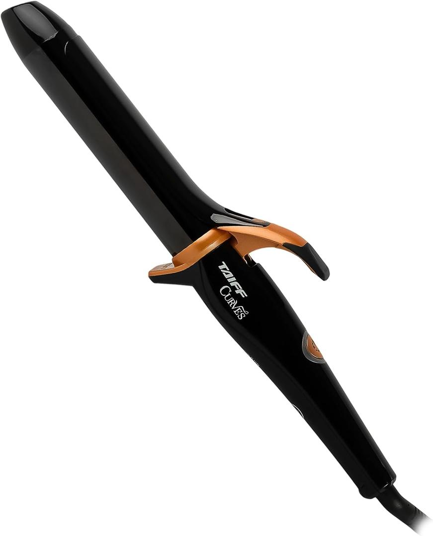 TAIFF Curves | 1 1/ 4" Curling Iron – Black Titanium Hair Curler with Clamp | Dual Voltage | 9ft Swivel Cord | Professional Styling Tool for All Hair Types | Fixed Temperature 410°F