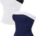 OLCHEE Womens 2PK Tube Tops Off Shoulder Seamless Ribbed Strapless Sleeveless Side Ruched Slim Fitted Summer Going Out Top (S)