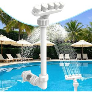 Adjustable Pool Fountain with 5 Nozzles for Above Ground and Inground Pools, 360 Direction Control with 2 Adapter, High-Efficiency Cooling Waterfall Sprinkler and Aerator (2025 Upgrade) (White)