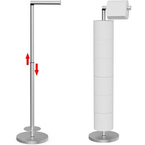 Toilet Paper Holder Stand 1 pc, Height Adjustable, Reserve Tissue for 6 Spare Rolls, Bathroom Storage, Rustproof with SUS304 Stainless Steel (Brushed Nickel)