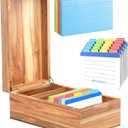 Neando 3x5 Index Card Organizer Box with Lid Acacia Wood Note Card Holder with 200 Cards & 20 Dividers, Holds 600 Cards, 4 Compartments, Magnetic Closure Desktop Storage for Study, Office, Recipes