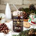 2 x Funny Christmas Glass Cup for Women, 16 oz Glass Cup with Lid and Straw, Coffee Drinking Glass Tumbler Party Supplies, Singer Merch White Elephant Gifts Stocking Stuffers for Girls Sister Daughter