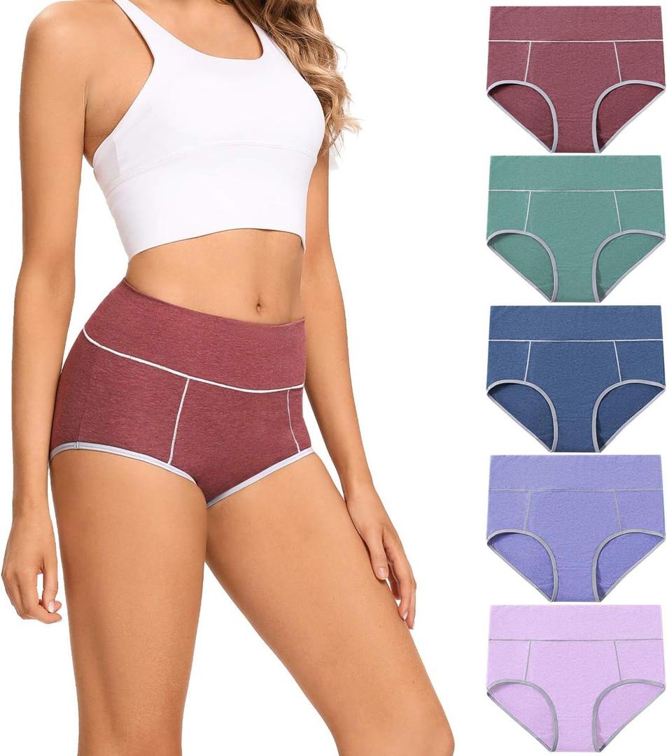 POKARLA Womens Cotton Underwear High Waist Full Coverage Briefs Soft Breathable Postpartum Panties Stretch Underpants (Large, Multicolored-02-5pack)