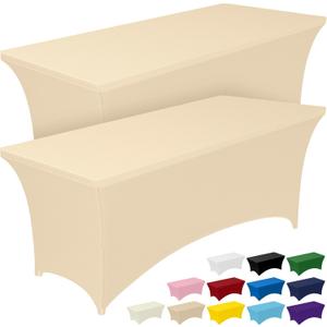 Pureegg Spandex Tablecloth 6ft - 2 Pack, Fitted and Tight Cloth for Rectangle Table, Wrinkle-Free and Stretch Table Cover for Party, Wedding, Banquet and Birthday, Champagne