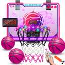VATOS Basketball Hoop for Girls Indoor, LED Basketball Hoop with 7 Color Lights, Glowing Rim, Scoreboard & Remote Controller, Basketball Set Sports Toys Birthday Gifts for Girls Kids Teens 5-12