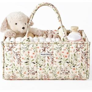 Blissful Diary Floral Diaper Caddy Organizer, Stylish Nursery Storage Basket, Diaper Bag,Gift for Baby Shower, Baby Registry Must Have, Newborn Essentials, Pastoral Daisy