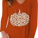 Halloween Long Sleeve T Shirts for Women V Neck Pumpkin Shirt Easy Costume Fun Tops Small Orange