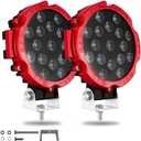 7 Inch Round Off Road LED Lights 51W 5000LM Spot & Flood Combo IP67 Waterproof Driving/Fog Lights for Trucks, Jeep, SUV, ATV, UTV, 4x4, Boat 2 Pack Red