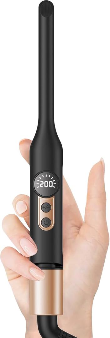 Mini Flat Iron Hair Straightener 1/3 Inch Pencil Flat Iron for Women Portable Travel Straightener and Curler 2 in 1 for Short Hair Beard and Pixie Cut with Adjustable Temp (Rose Gold)