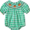 2 x Ayalinggo Halloween Baby Girl Outfits Newborn Pumpkin Plaid Short Sleeve Smocked Bubble Romper Cute Infant Christmas Clothes (Blue)