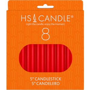 HS Candles 8 pcs Unscented 5 Inch Red Taper Candles, Multi Purpose, Household General Usage, Emergency Lighting, Church, Prayer Vigils, Religious Ceremonies