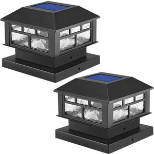 Solar Post Cap Lights Outdoor, 20LM Fence Cap, 3.5x3.5 4x4 5x5 Inch Wooden Solar Waterproof, Deck Powered for Garden Patio Decoration (Black 2 Packs) Solar Post Cap Lights Outdoor, 20LM Fence Cap, 3.5x3.5 4x4 5x5 Inch Wooden Solar Waterproof, Deck Powered for Garden Patio Decoration (Black 2 Packs)