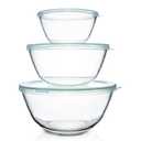 Luvan Glass Mixing Bowls with Lids Set(4.5QT, 2.7QT, 1.1QT)-Large Glass Mixing Bowls, Clear Salad Bowl for Baking, Cooking, Serving, Food Prep, 2Pcs Nesting Bowls for Kitchen Storage & Dishwasher Safe