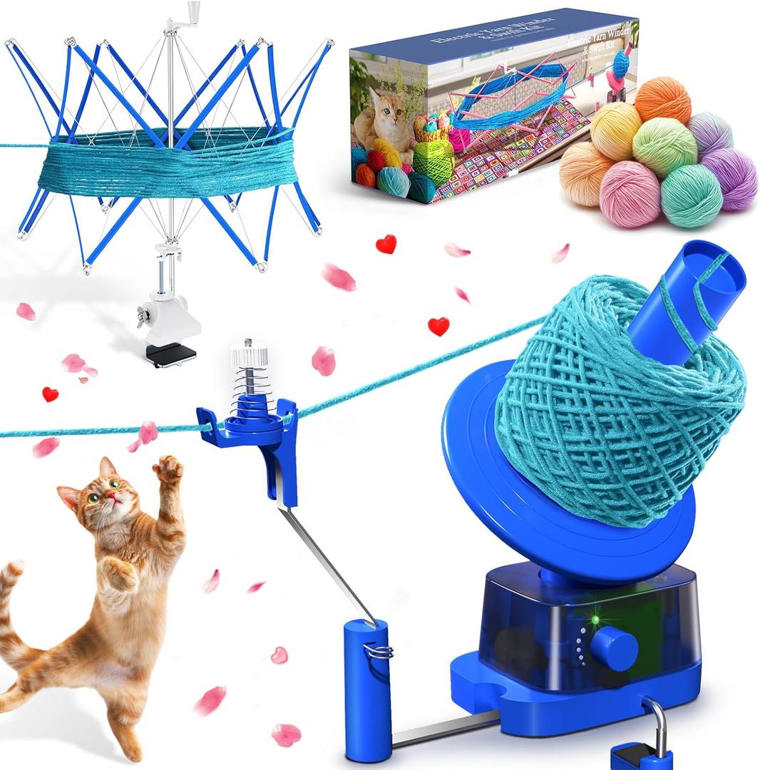 Yarn Winder | Electric Yarn Ball Winder Swift, 13oz Dual Strong Tension Knit Spinner for Crocheting, Automatic Crochet Wheel for Knitting Christmas Birthday Gift, Weaving Ball Yarning Cake Roller (Blue)