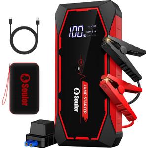 Jump Starter, 5000A Battery Jumper Starter Portable, Car Battery Jump Starter, Power Booster Pack 12V Lithium Jump Box with Jumper Cable and LED Lights (All Gas / 12L Diesel Engines)