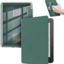 Case for Kindle Paperwhite 12th Generacin 2024 7" & Kindle Colorsoft Signature Edition 7", with Stickers, PU Cover + Transparent TPU Hard Back with Hand Strap, Auto Sleep/Wake, Dark-Green