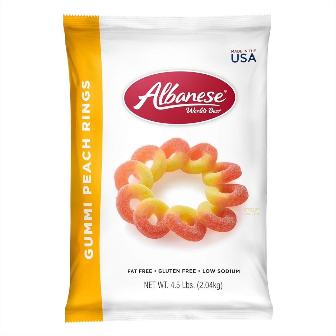 Albanese Candy, Gummi Peach Rings, 4.5-pound Bag (EXP 10/27/26)