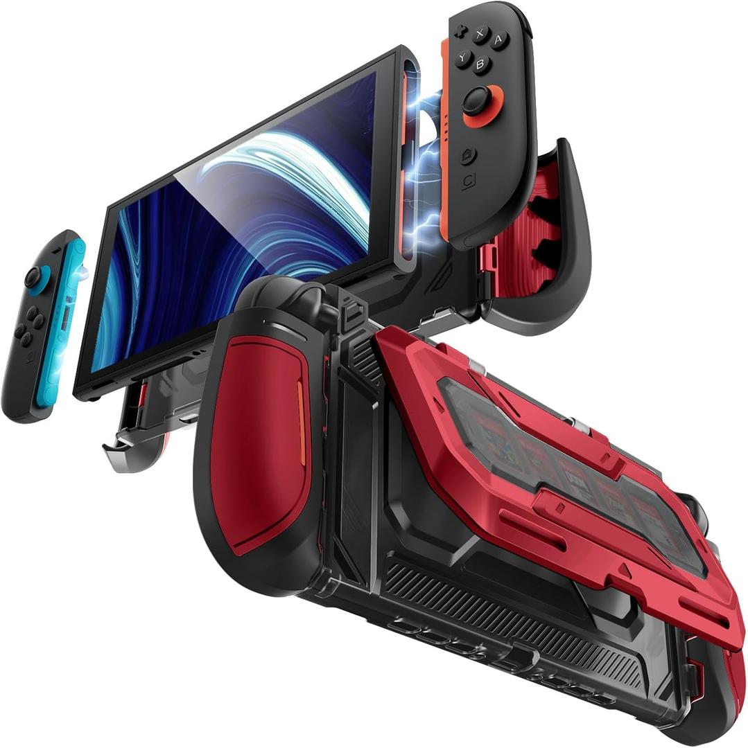 Mumba Dockable for Nintendo Switch 2 Case with Flip Stand, [Titan] Ergonomic Switch 2 Grip Protective Cover Holds 5 Game Cards & 2 TF Cards TPU Accessories and Quick-Release Joy-Con Design (Ruddy)