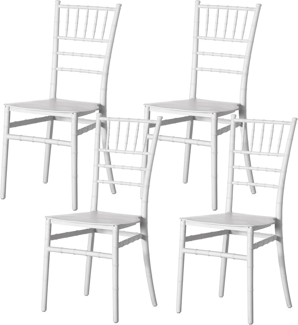Fabulaxe Modern White Stackable Chiavari Dining Chair, Seating for Dining, Events and Weddings, Party Chair, White, Set of 4