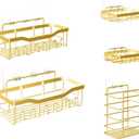 Fab Glass and Mirror 5-Pack Shower Caddy, Gold - Shower Organizer & Shelves for Efficient Storage, Bathroom Caddy for Wall Organizer, Durable Showers Wall Caddy