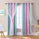 XiDi Curtains for Girls Bedroom Decor, Rainbow Blackout Curtains for Kids/Little Girl Room Decor, Unicorn Wall Decals,Pink Purple Green,63 x 34 inches,1 Panel