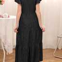 HOSIKA Girls Vintage Floral Lace Flower Ruffle Sleeve A-Line Flowy Maxi Dresses for Wedding Party (Black, S)