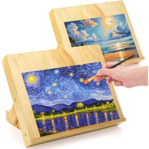 DEAYOU 2 Pack Tabletop Easel for Painting, Adjustable Angle Wooden Art Easel Stand, Portable Drawing and Sketching Board for Canvas, Book, Artwork, Drafting, Student, Artist, Beginner, 13.8"x11.4", 13.8" L x 11.4" W x 1.9" H