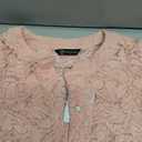 PRETTYGARDEN Womens 2026 Spring Lace Tops Short Puff Sleeve Casual Dressy Blouses Eyelet Crew Neck Button Down Shirts (Pink, Small)