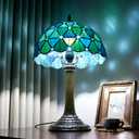 Tiffany Lamp Stained Glass Table Lamp Sea Blue Bedside Lamps Bedroom Living Room Dining Room Office Decoration Desk Lamp Home Decoration Creative Gift