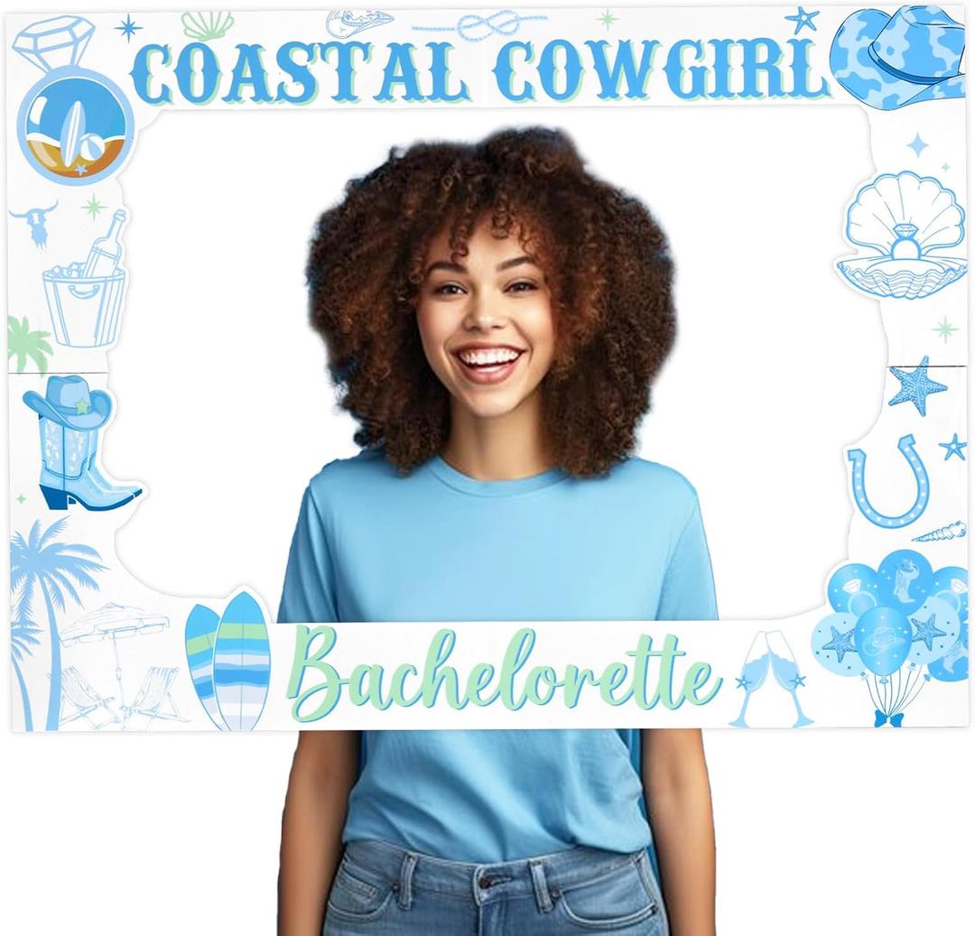 Jollyboom Coastal Cowgirl Bachelorette Party Decorations Photo Booth, Blue Cowgirl Bridal Shower Photo Booth Prop Frame for Western Cowgirl Bridal Shower Last Toast on The Coast Bachelorette Party (As Picture Showed)