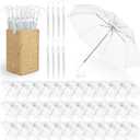 Aodaer 60 Pieces Clear Wedding Umbrellas with Foldable Storage Box Transparent Auto Open Stick Umbrellas Windproof Large Canopy Umbrella with J Hook Handle for Outdoor Activities, Wedding Photography
