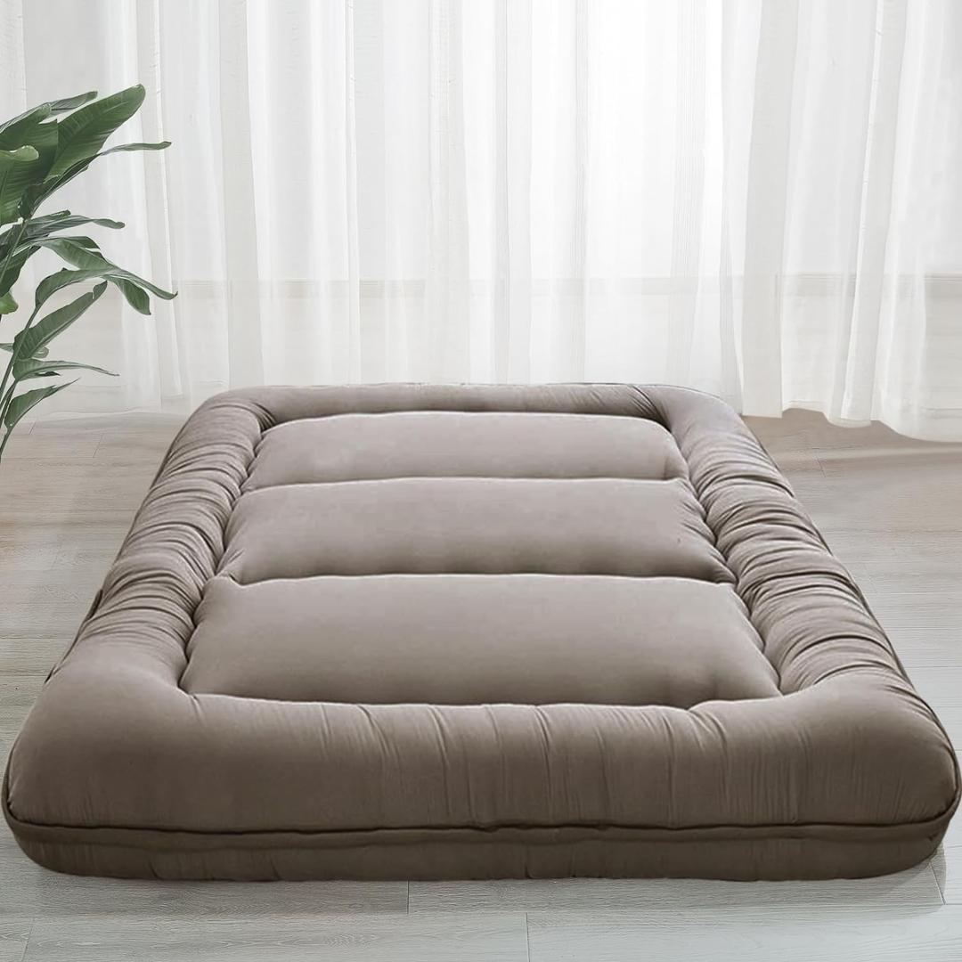 MAXYOYO 6" Extra Thick Japanese Floor Mattress Futon Mattress, Foldable Tatami Pad for Adults, Roll Up Floor Mat for Living Room Guest Room RV, Dark Grey, Twin