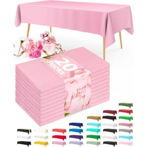 Pureegg Plastic Table Cloth Disposable 20 Pack, 54 x 108 Inch Table Cloths, Easter Party, Valentines, Mothers Day Decorations, Tablecloths, Rectangle, Pastel Plastic Cover, Leakproof & Sturdy, Pink
