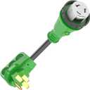 RVGUARD 50 Amp to 50 Amp RV Adapter Cord with 135 Degree Locking Connector, NEMA 14-50P to NEMA SS2-50R Electrical Power Adapter with LED Power Indicator, 18 Inch, Green, ETL Listed