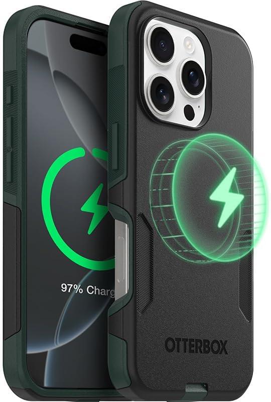 OtterBox iPhone 16 Pro (Only) Commuter Series Case Built-in MagSafe Thin, Dual-Layer, Pocket-Friendly, Port Cover Forest Night (Black/Green)