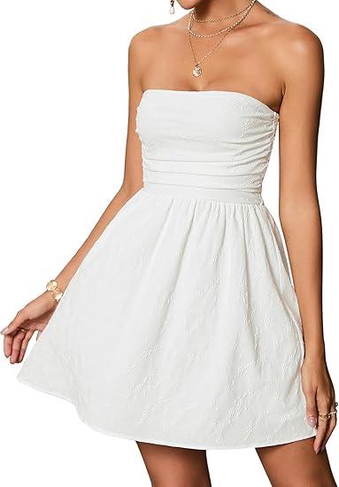 Summer Strapless Mini Dress Sleeveless Tube Top Dresses for Women 2025, Size M