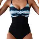 B2prity Women's One Piece Swimsuits Tummy Control Front Cross Bathing Suits Tie Back Slimming V Neck Swimwear, Size: L