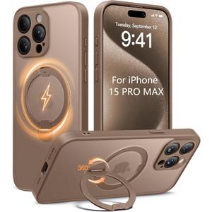 Dibrell Magnetic for iPhone 15 Pro Max Case, [Unbreakable & Magnetic Stand] [Military-Grade Protection] [Phone Case Compatible with MagSafe] Slim Translucent Matte Shockproof Phone Cover, Rose Gold