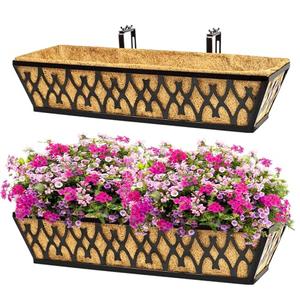 Amazon.com : 2 Pack 24 Inch Window Boxes Planters Railing Planter Box with Adjustable Brackets for Porch Fence Patio Balcony Hanging Flower Baskets with Coco Liners for Outdoor Garden Dcor - Black : Patio, Lawn & Garden
