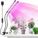 led Grow Lights, 2 Heads Red Blue Plant Light with Clamp for Indoor Plants & Seed Starting, 10-Level Dimmable, Auto On Off, Timing 3 9 12Hrs